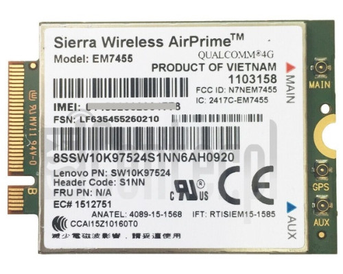 Модем 4G LTE Sierra Wireless AirPrime EM7455 (M.2, 4G/LTE, NGFF, DW5811e, MR7VT)