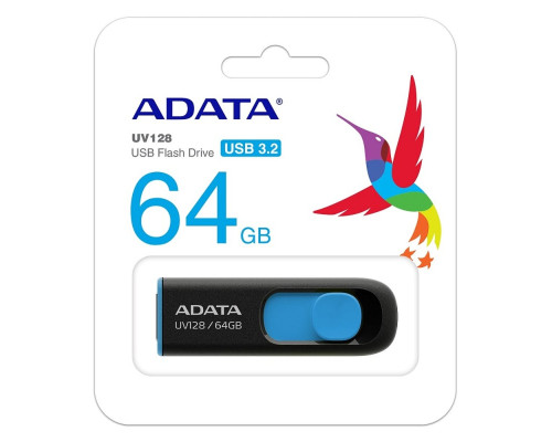 Flash A-DATA USB 3.2 UV 128 64Gb Black/Blue (AUV128-64G-RBE)