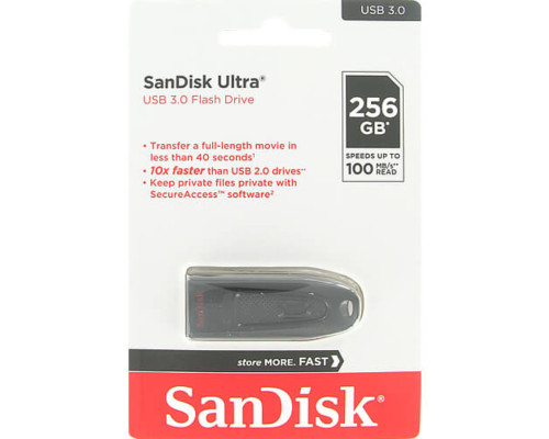 Flash SanDisk USB 3.0 Ultra 256Gb (130Mb/s) Black (SDCZ48-256G-U46)