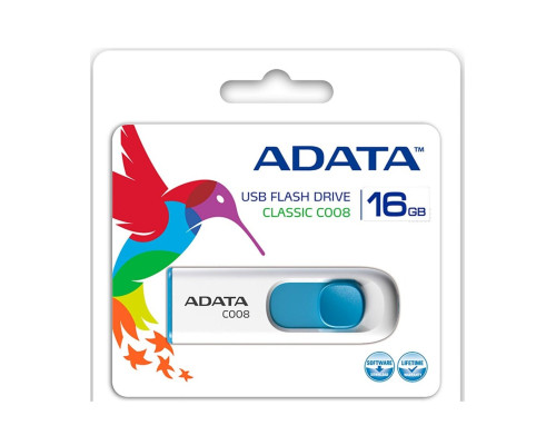 Flash A-DATA USB 2.0 C008 16Gb White/Blue (AC008-16G-RWE)