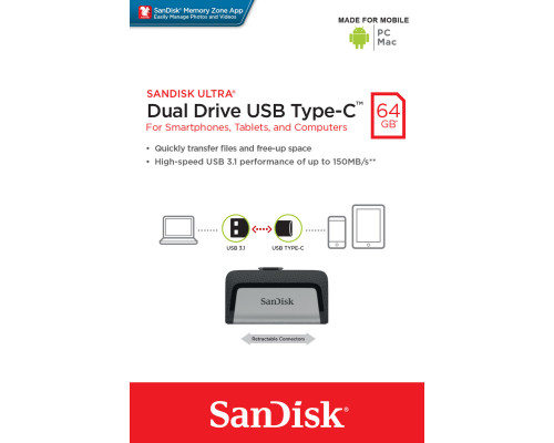 Flash SanDisk USB 3.1 Ultra Dual Type-C 64Gb (150 Mb/s) (SDDDC2-064G-G46)