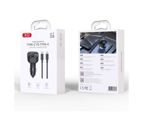 ФМ-Модулятор XO BCC18 Smart Bluetooth MP3 Car Charger Type-C 3A Чорний mag-6920680861668140426