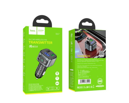АЗП/ФМ Модулятор HOCO E67 Fighter car BT-FM transmitter 2USB/QC3.0/BT5.0 Black mag-6931474762122138633