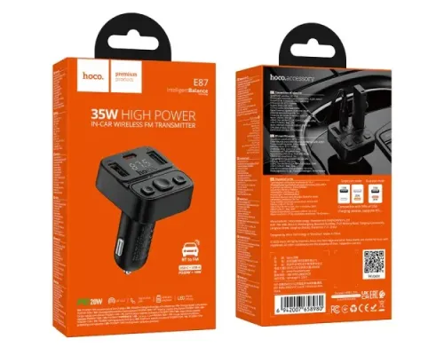 АЗП/ФМ Модулятор HOCO E87 Delta 35W(1A1C) car BT FM Black mag-6942007658980144436