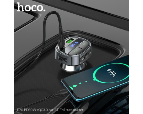 АЗП/ФМ Модулятор HOCO E70 car BT FM transmitter 1USB/1PD/QC/PD30W/BT5.0 Black mag-6931474765246138634