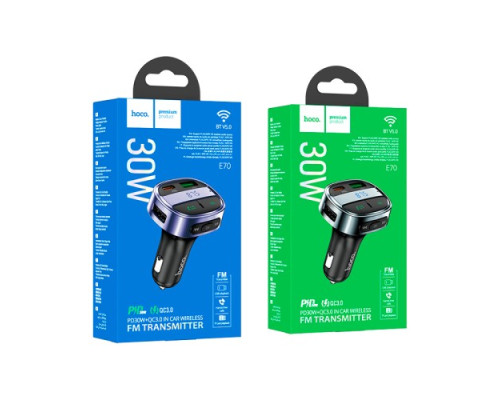 АЗП/ФМ Модулятор HOCO E70 car BT FM transmitter 1USB/1PD/QC/PD30W/BT5.0 Black mag-6931474765246138634