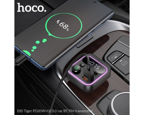 АЗП/ФМ Модулятор HOCO E85 Tiger PD20W+QC3.0 car BT FM transmitte Gray mag-6942007634304138655