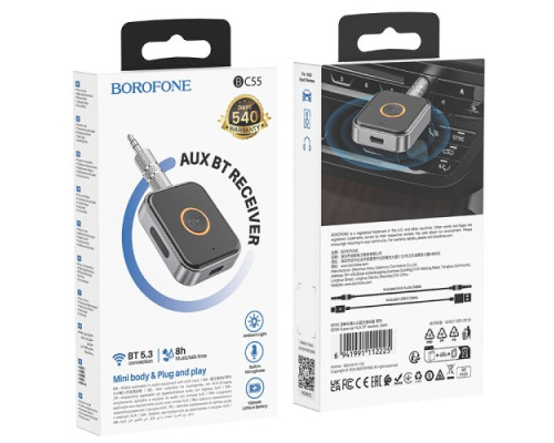 FM модулятор BOROFONE BC55 Suave car AUX BT receiver чорний mag-6941991112225140897