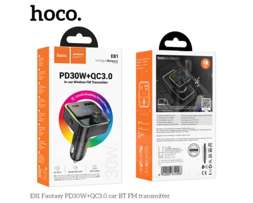 АЗП/ФМ Модулятор HOCO E81 Fantasy PD30W+QC3.0 Black mag-6942007612296142599