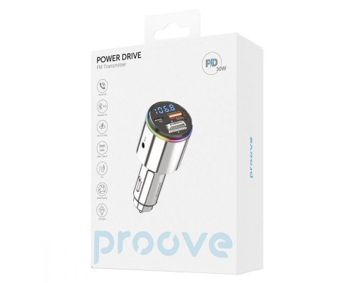 FM-Модулятор Proove Power Drive 30W 3A 1USB-A+1USB-C silver PLS-00-00112585