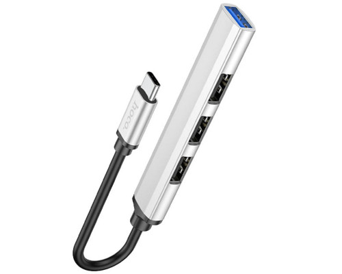 Кабель-перехiдник HOCO HB26 4 in 1 adapter(Type-C to USB3.0+USB2.0*3) Silver