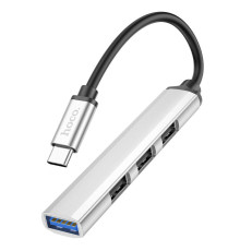 Кабель-перехiдник HOCO HB26 4 in 1 adapter(Type-C to USB3.0+USB2.0*3) Silver