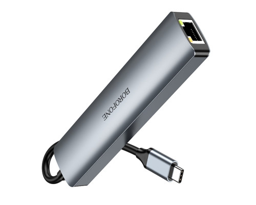 Адаптер BOROFONE DH16 Buddy Type-C 6-in-1 adapter Metal Gray (6941991115592)