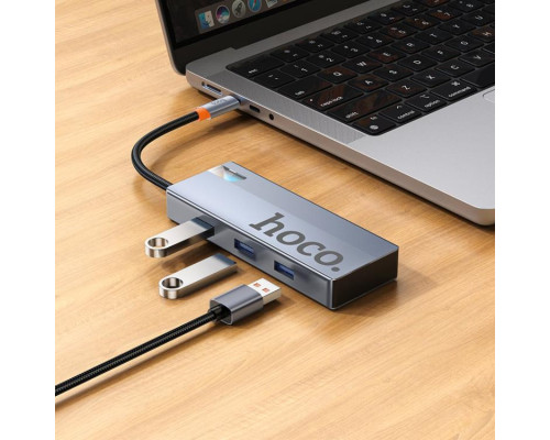 USB-хаб HOCO HB50 Wow 5-in-1 multi-function converter (HDTV+PD+USB3.0*3) Deep Space Gray (6942007647298)