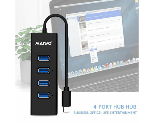 USB-Hub Maiwo KH304C USB 3.1 TYPE-C to 4 USB3.0, cable 0.15m, Black