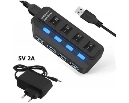 USB-Hub Lapara LA-USB305 USB 3.0 4 switches for each USB port with power supply 2А/5В Black