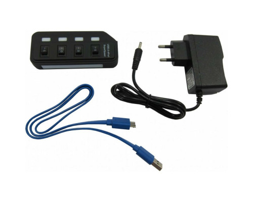 USB-Hub Lapara LA-USB305 USB 3.0 4 switches for each USB port with power supply 2А/5В Black