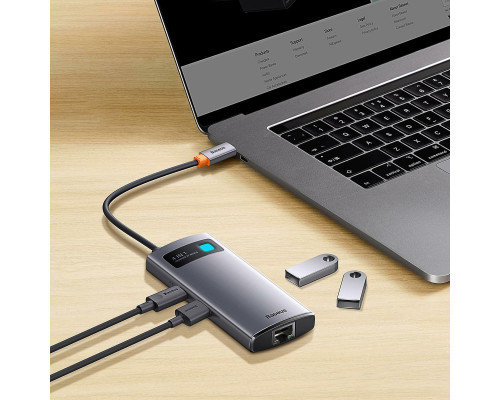 USB-HubBaseus Metal Gleam Series 4-in-1 Multifunctional Type-C HUB Docking Station Gray （Type-C to USB3.0*3+RJ45*1）