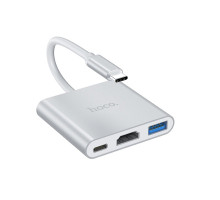 Кабель-перехiдник HOCO HB14 Easy use Type-C adapter(Type-C to USB3.0+HDMI+PD) Silver