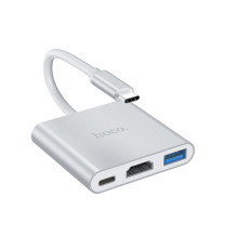 Кабель-перехiдник HOCO HB14 Easy use Type-C adapter(Type-C to USB3.0+HDMI+PD) Silver