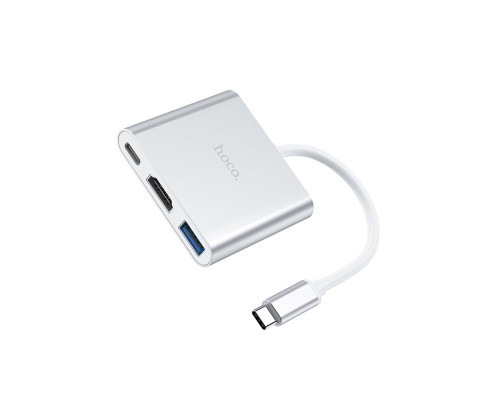 Кабель-перехiдник HOCO HB14 Easy use Type-C adapter(Type-C to USB3.0+HDMI+PD) Silver