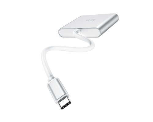 Кабель-перехiдник HOCO HB14 Easy use Type-C adapter(Type-C to USB3.0+HDMI+PD) Silver