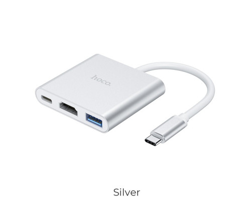 Кабель-перехiдник HOCO HB14 Easy use Type-C adapter(Type-C to USB3.0+HDMI+PD) Silver