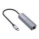 Кабель-перехiдник HOCO HB34 Easy link Type-C Gigabit network adapter(Type-C to USB3.0*3+RJ45) Metal Gray