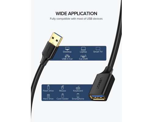 Подовжувач UGREEN US129 USB 3.0 Extension Male Cable 3m (Black) (UGR-30127)