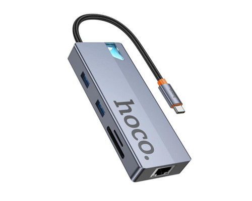 USB-хаб HOCO HB52 Wow 8-in-1 multi-function converter (HDTV+RJ45+SD/TF+PD+Type-C3.0+USB3.0*2) Deep Space Gray (6942007647311)