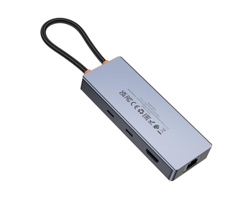 USB-хаб HOCO HB52 Wow 8-in-1 multi-function converter (HDTV+RJ45+SD/TF+PD+Type-C3.0+USB3.0*2) Deep Space Gray (6942007647311)