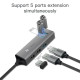 USB-Hub Baseus Cube USB to USB3.0*3+USB2.0*2 HUB Adapter Dark gray