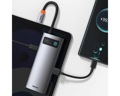 USB-хаб Baseus Metal Gleam Series 6-in-1 Multifunctional （Type-C to HDMI*1+USB3.0*3+PD*1+RJ45*1) (CAHUB-CW0G)