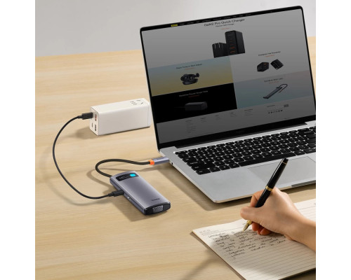 USB-Hub Baseus Metal Gleam Series 6-in-1 Multifunctional Type-C HUB Docking Station Gray （Type-C to HDMI*1+USB3.0*3+PD*1+VGA*1）