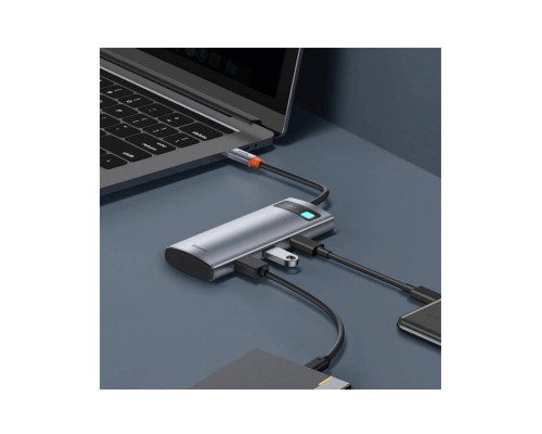 USB-Hub Baseus Metal Gleam Series 7-in-1 Multifunctional Type-C HUB Docking Station Gray（Type-C to HDMI*1+USB3.0*2+USB-C*1+PD*1+SD/TF*1)