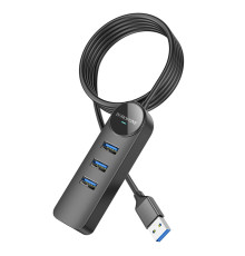 Адаптер Borofone DH6 Erudite 4-in-1 Gigabit Ethernet Adapter(USB to USB3.0*3+RJ45)(L=1.2M) Black