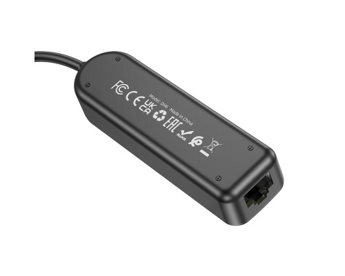 Адаптер Borofone DH6 Erudite 4-in-1 Gigabit Ethernet Adapter(USB to USB3.0*3+RJ45)(L=1.2M) Black