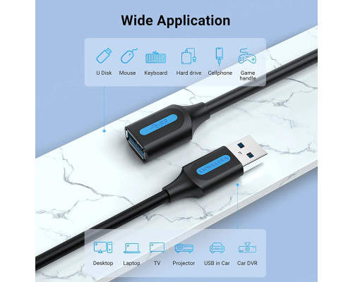 Кабель Vention USB 3.0 A Male to A Female Extension Cable 0.5M black PVC Type (CBHBD)