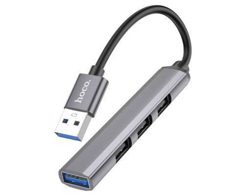 Кабель-перехiдник HOCO HB26 4 in 1 adapter(USB to USB3.0+USB2.0*3) Metal Gray