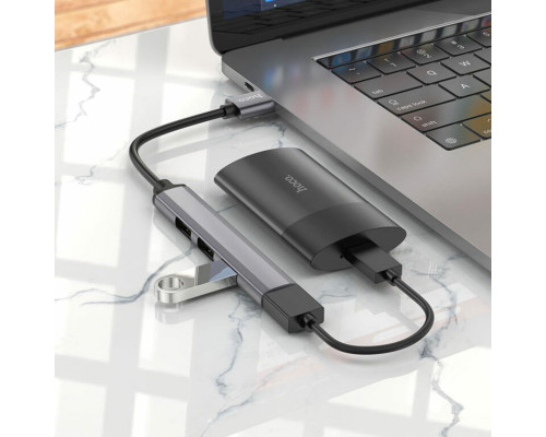 Кабель-перехiдник HOCO HB26 4 in 1 adapter(USB to USB3.0+USB2.0*3) Metal Gray