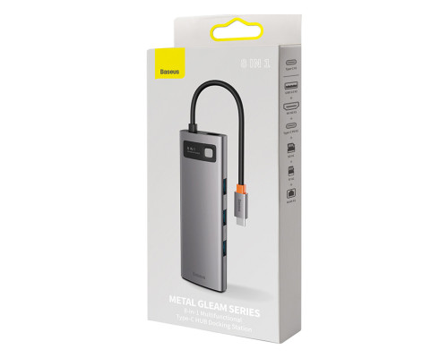 USB-хаб Baseus Metal Gleam Series 8-in-1 Multifunctional Type-C HUB Docking Station Gray（Type-C to HDMI*1+USB3.0*3+PD*1+RJ45*1+SD/TF*1) (CAHUB-CV0G)