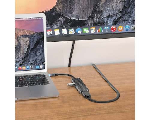 Кабель-перехiдник HOCO HB24 Easy display Type-C multifunction adapter(HDTV+USB3.0+USB2.0+SD+TF+PD) Metal Gray