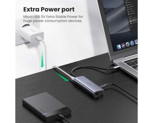 Хаб UGREEN CM252 USB-C to 3xUSB 3.0+RJ45+USB-C Multifunction Adapter (UGR-60718)