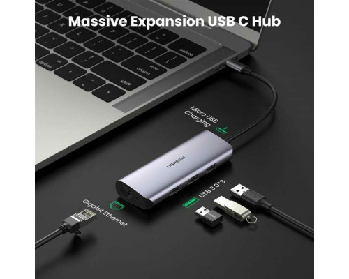 Хаб UGREEN CM252 USB-C to 3xUSB 3.0+RJ45+USB-C Multifunction Adapter (UGR-60718)