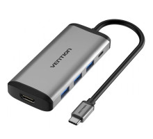 Хаб Vention Type-C to HDMI/USB3.0*3/PD Converter 0.15M Gray Metal Type (CNBHB)