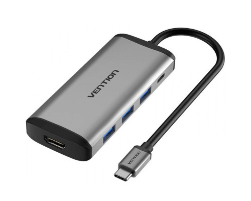 Хаб Vention Type-C to HDMI/USB3.0*3/PD Converter 0.15M Gray Metal Type (CNBHB)