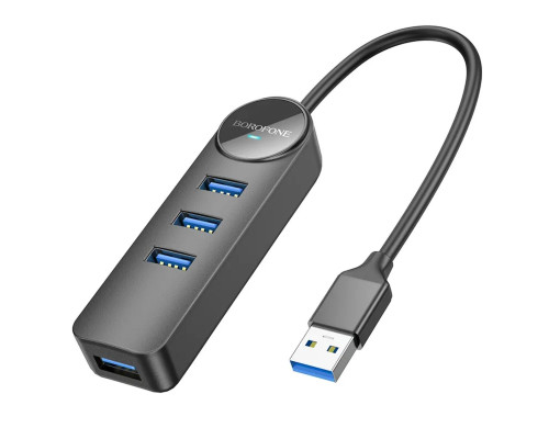 Адаптер Borofone DH5 Erudite 4-in-1 adapter(USB to USB3.0*4)(L=0.2M) Black