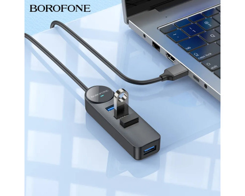 Адаптер Borofone DH5 Erudite 4-in-1 adapter(USB to USB3.0*4)(L=0.2M) Black