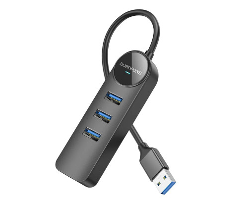 Адаптер Borofone DH5 Erudite 4-in-1 adapter(USB to USB3.0*4)(L=0.2M) Black