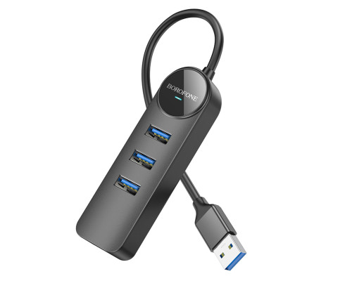 Адаптер Borofone DH6 Erudite 4-in-1 Gigabit Ethernet Adapter(USB to USB3.0*3+RJ45)(L=0.2M) Black